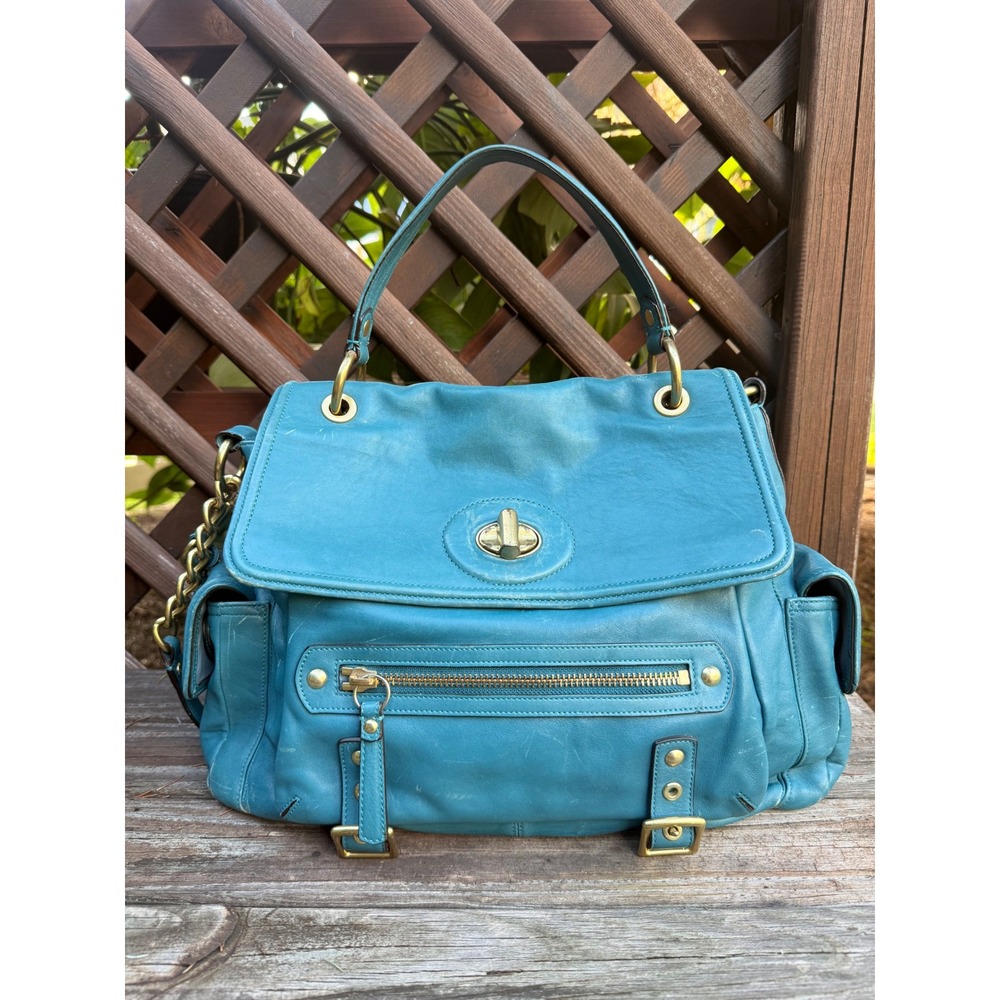 Coach Limited Edition Sydney Flap Bag Teal Leather Brass Hardware 14615
